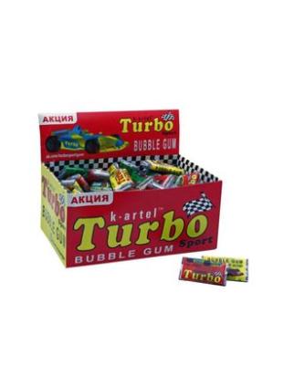 Резинка жеват недражированная TURBO со вкусами вишни, дыни, персика 100шт Канди Клаб