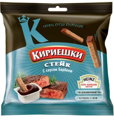 Кириешки сухарики СТЕЙК+соус Барбекю 60г+Соус 25мл*30